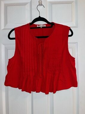 Red Sleeveless Tie-Front Peplum Tank Top
